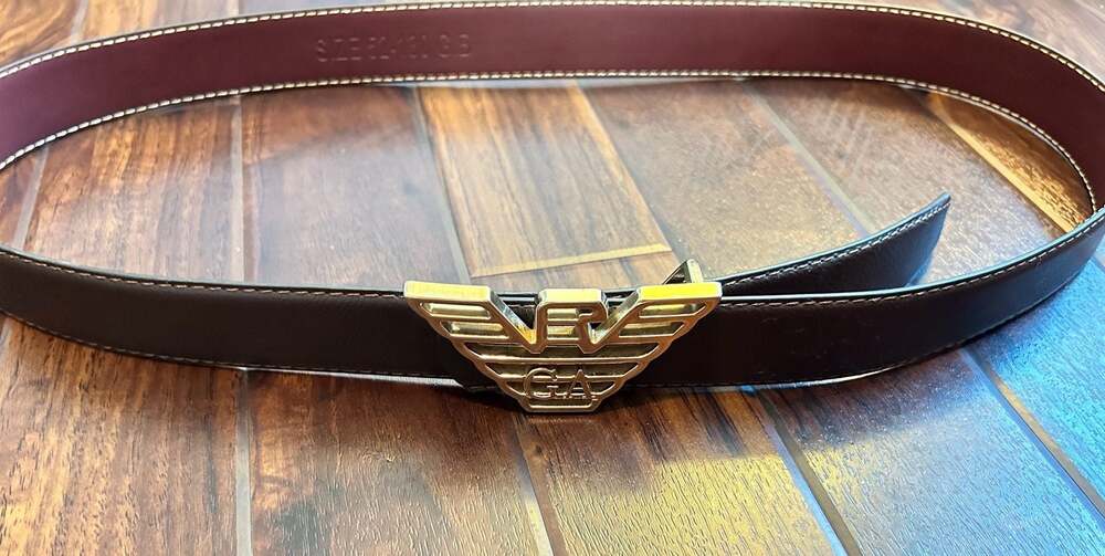 Emporio Armani Men's Brown Leather Eagle Logo Buckle Belt Military Tall Punk